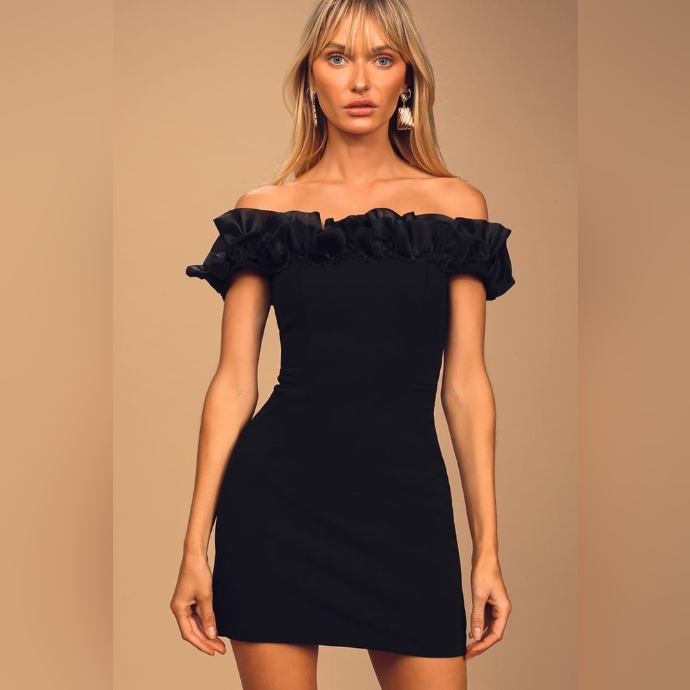 Lulu’s Black off-the-shoulder bodycon dress with ruffled neckline - XS